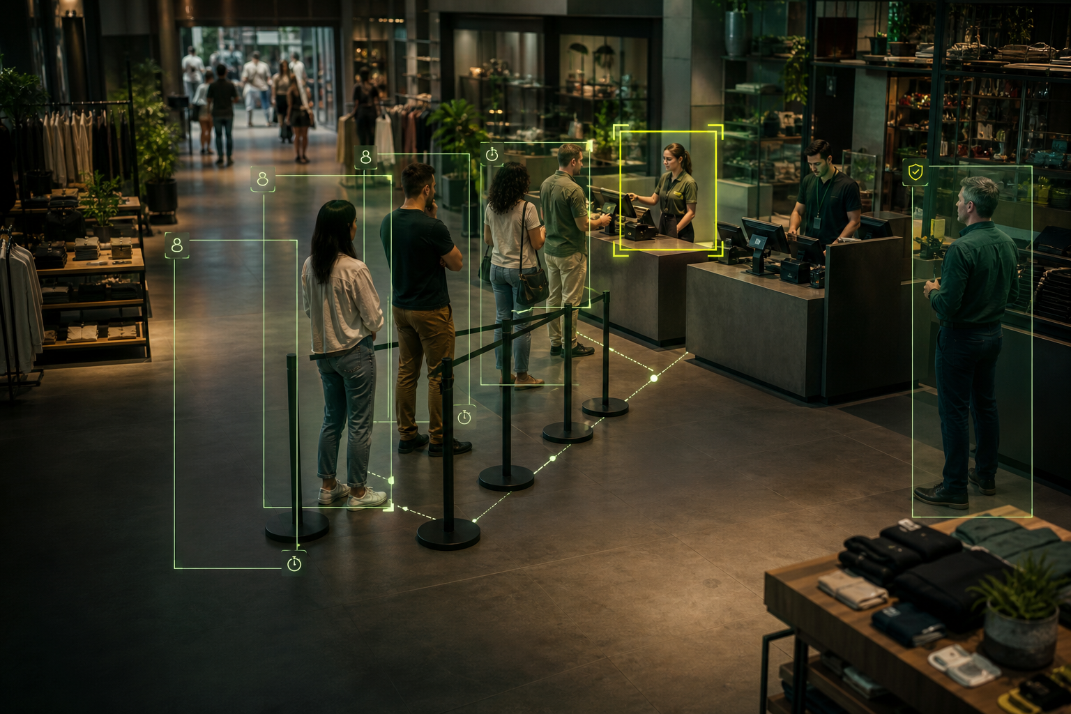 Inteligência artificial acompanhando uma fila em loja
