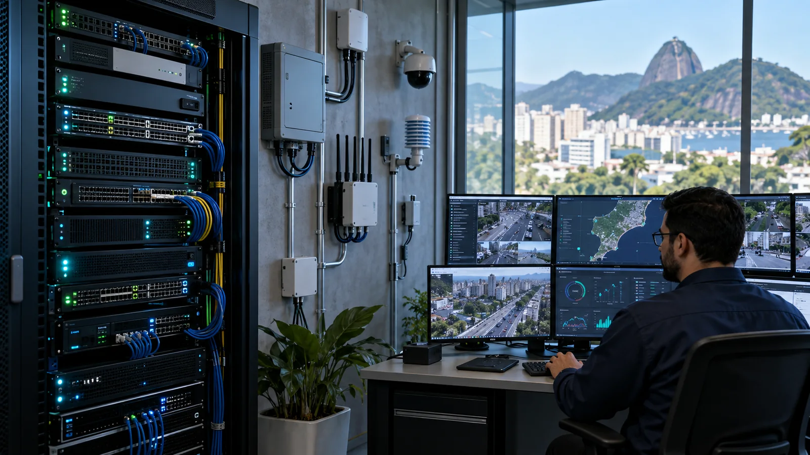 Infraestrutura de câmeras, sensores e sistemas integrada à plataforma COSMO GOV.